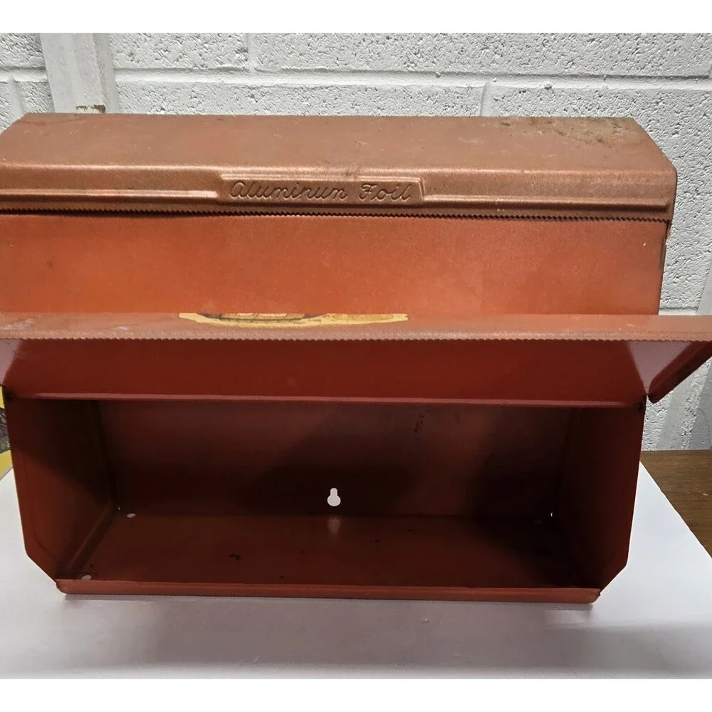 Vintage Red Metal Dispenser Paper Towel Wax Aluminum Foil Holder Wall Hanging